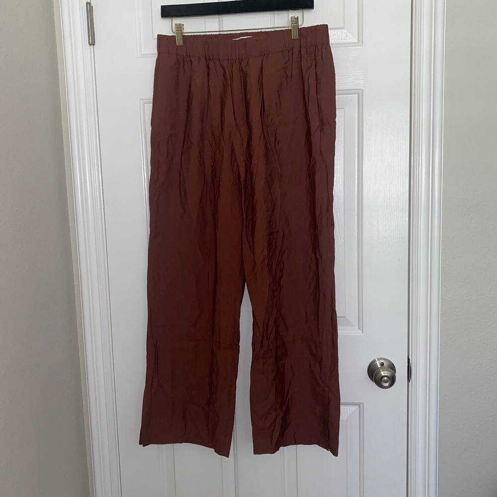 WJ Martin Pants Wide Leg Brown Pull On Elastic Waist  Italy Size 46 (large)